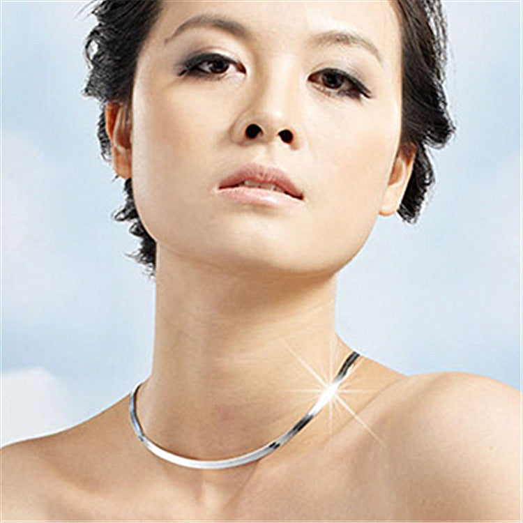 Temperament silver short clavicle blade flat snake bone chain