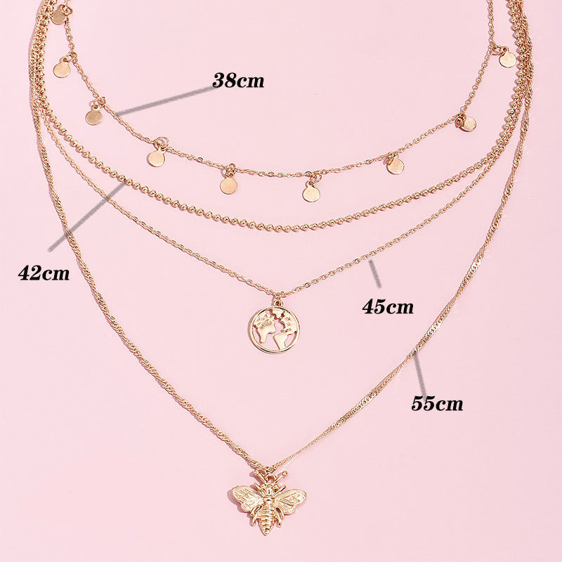 Round bee world map pendant multi-layer female