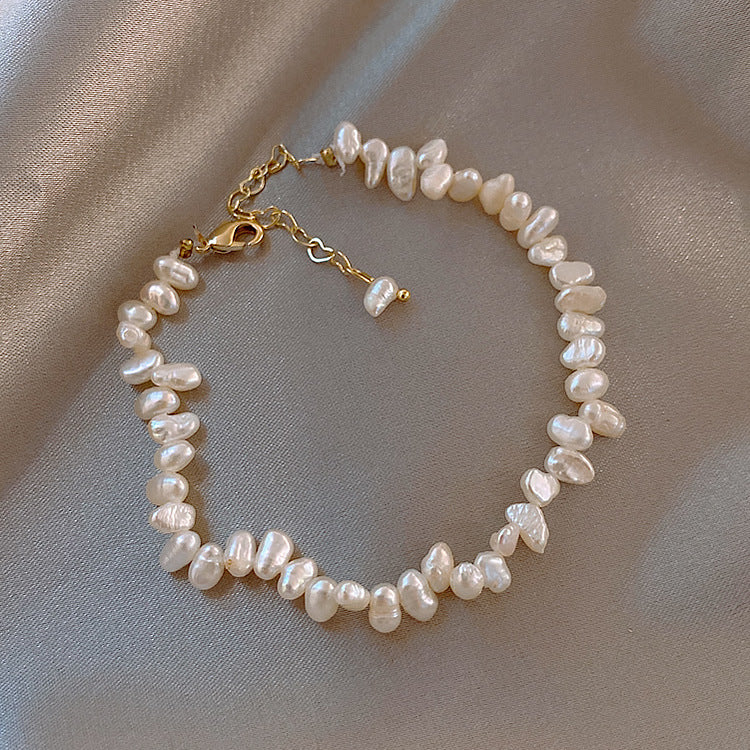 Natural freshwater pearl bracelet, baroque-shaped millet grains bracelet