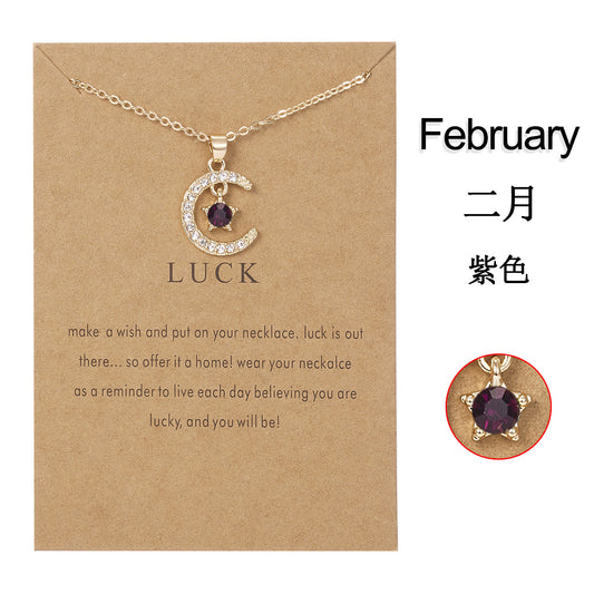 Personality Birthstone Month Necklace - December Star and Moon