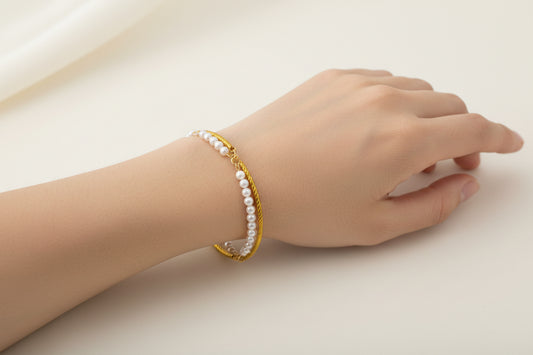 French-style niche double-layer winding pearl bracelet