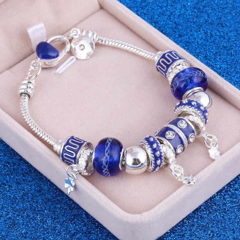 Fashion DIY Glass Beaded Alloy Four-leaf Clover Pendant Bracelet