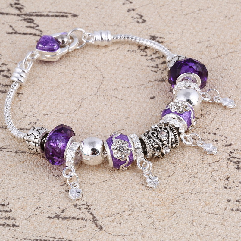 Fashion DIY Glass Beaded Alloy Four-leaf Clover Pendant Bracelet