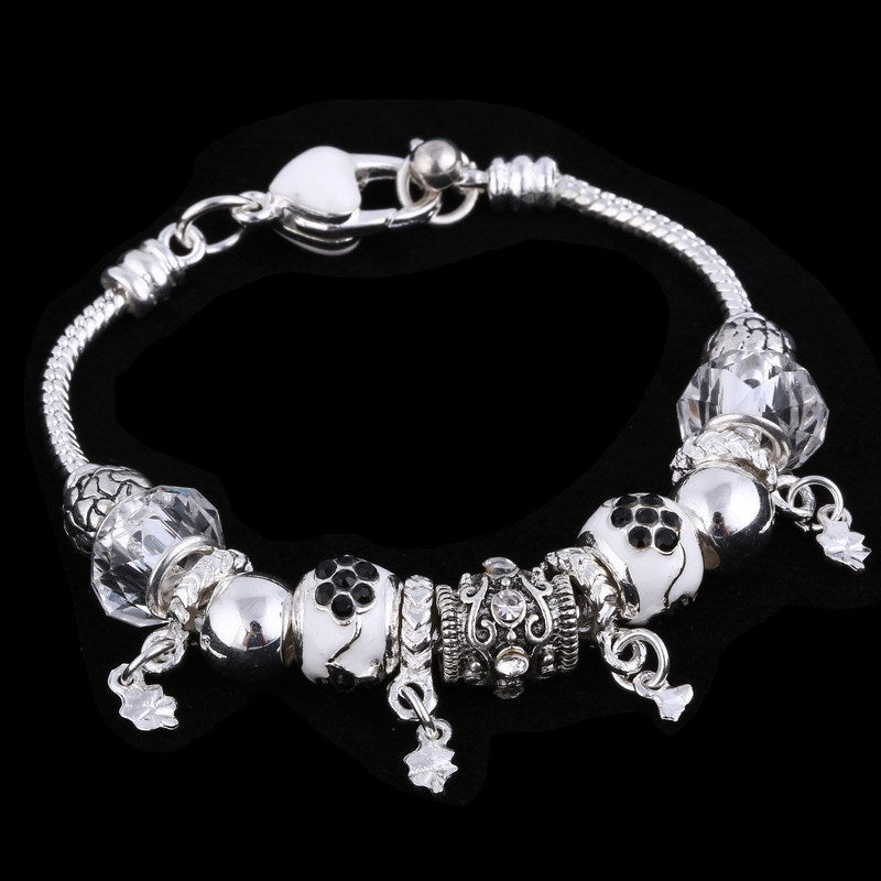 Fashion DIY Glass Beaded Alloy Four-leaf Clover Pendant Bracelet