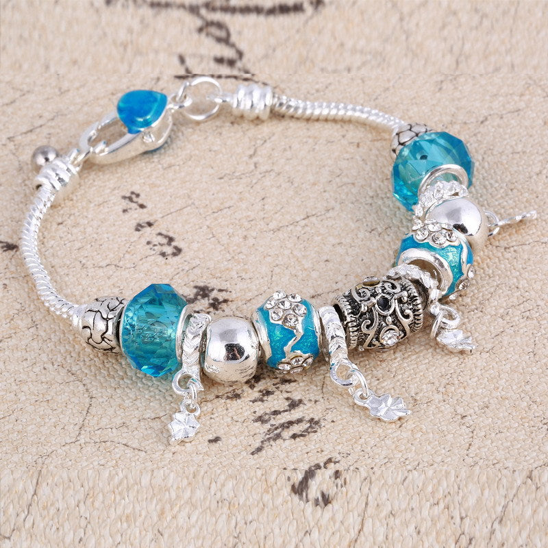 Fashion DIY Glass Beaded Alloy Four-leaf Clover Pendant Bracelet