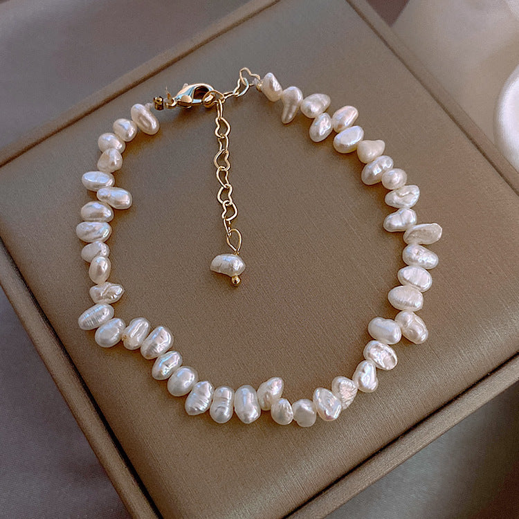 Natural freshwater pearl bracelet, baroque-shaped millet grains bracelet