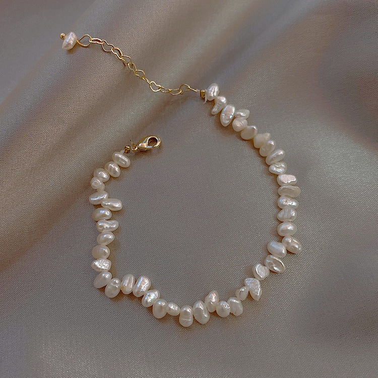 Natural freshwater pearl bracelet, baroque-shaped millet grains bracelet