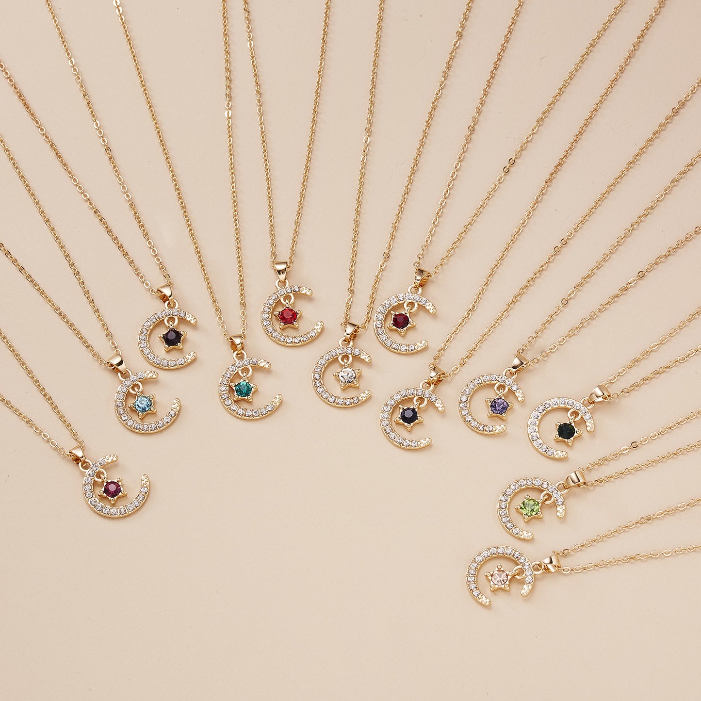 Personality Birthstone Month Necklace - December Star and Moon