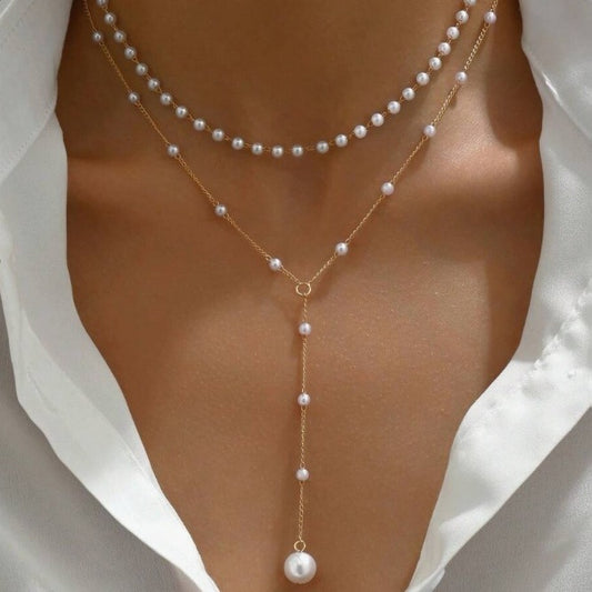 Y-shaped pearl tassel stacking clavicle chain necklace