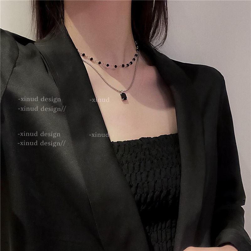 High-end Luxury Double-layer black diamond-studded necklace