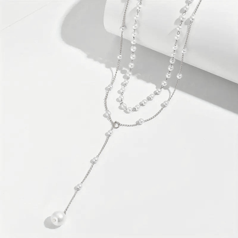 Y-shaped pearl tassel stacking clavicle chain necklace
