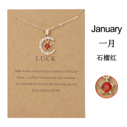 Personality Birthstone Month Necklace - December Star and Moon