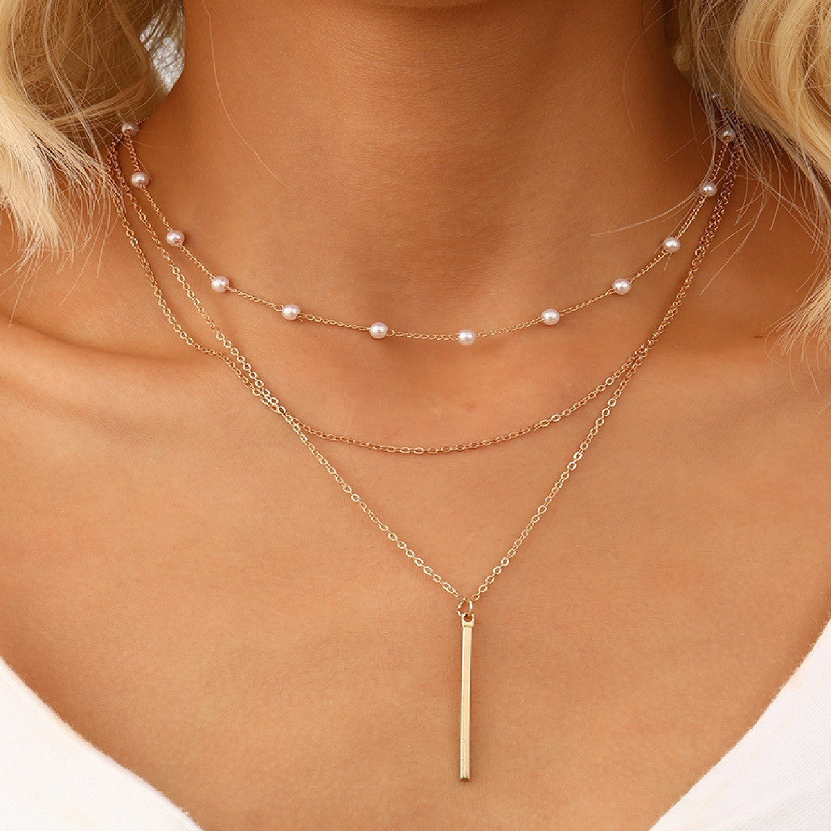 Y-shaped pearl tassel stacking clavicle chain necklace