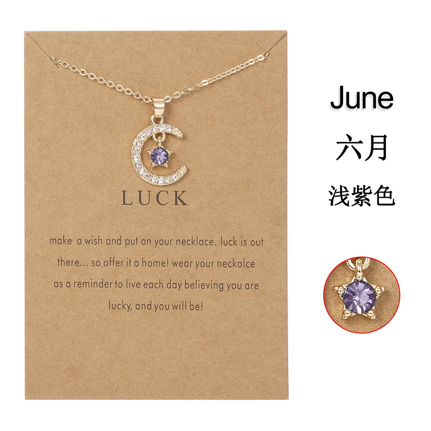 Personality Birthstone Month Necklace - December Star and Moon