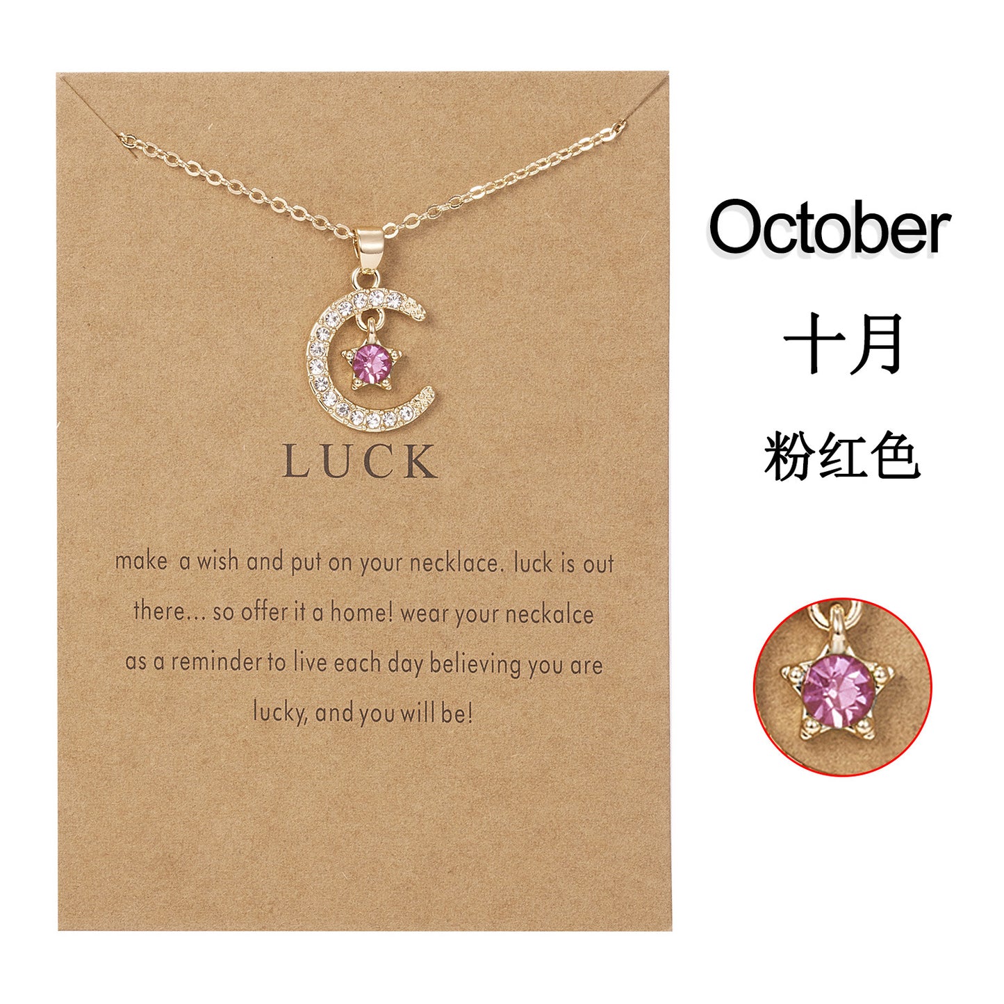 Personality Birthstone Month Necklace - December Star and Moon