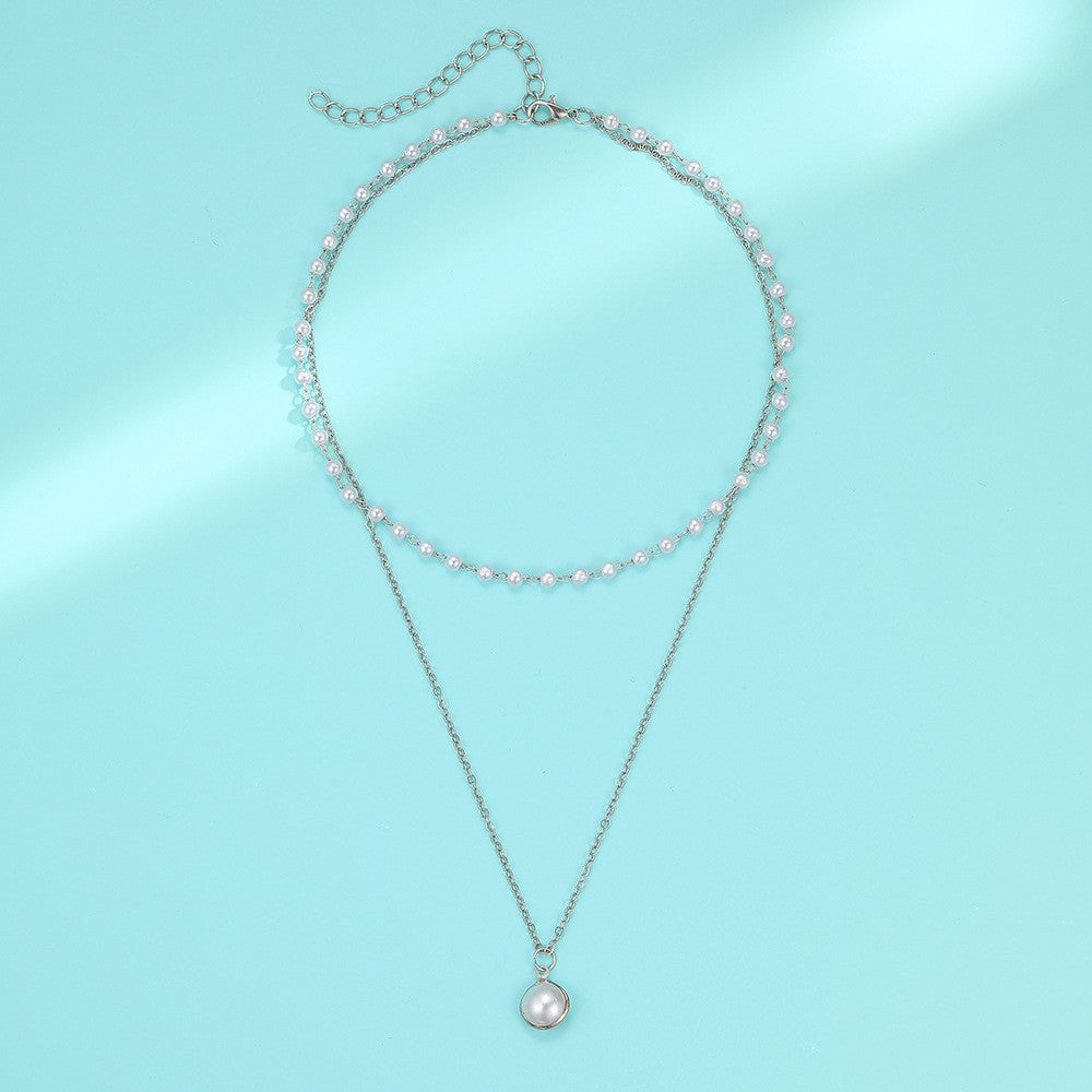 Y-shaped pearl tassel stacking clavicle chain necklace