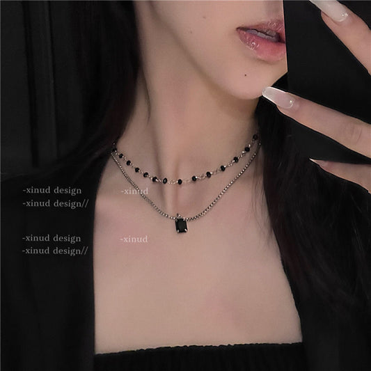 High-end Luxury Double-layer black diamond-studded necklace