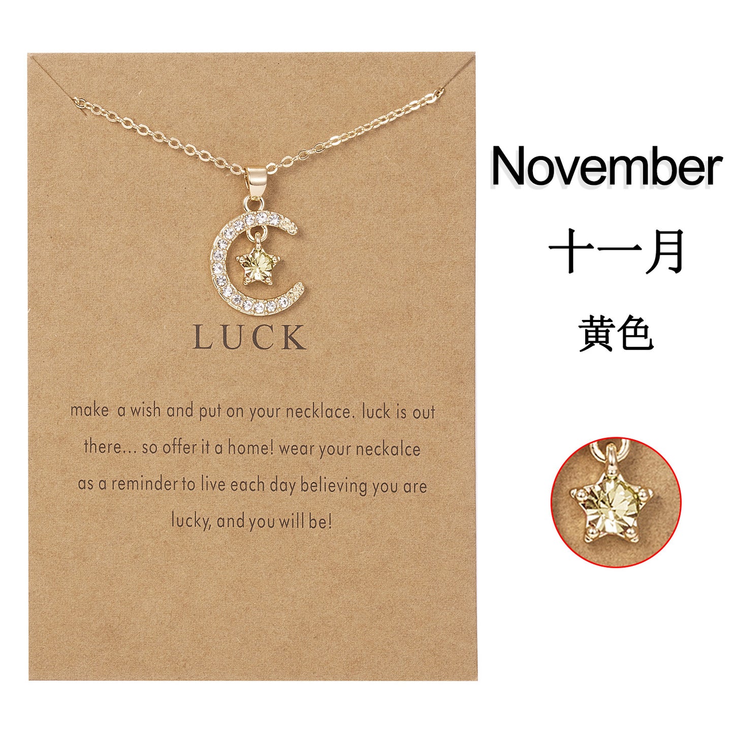 Personality Birthstone Month Necklace - December Star and Moon