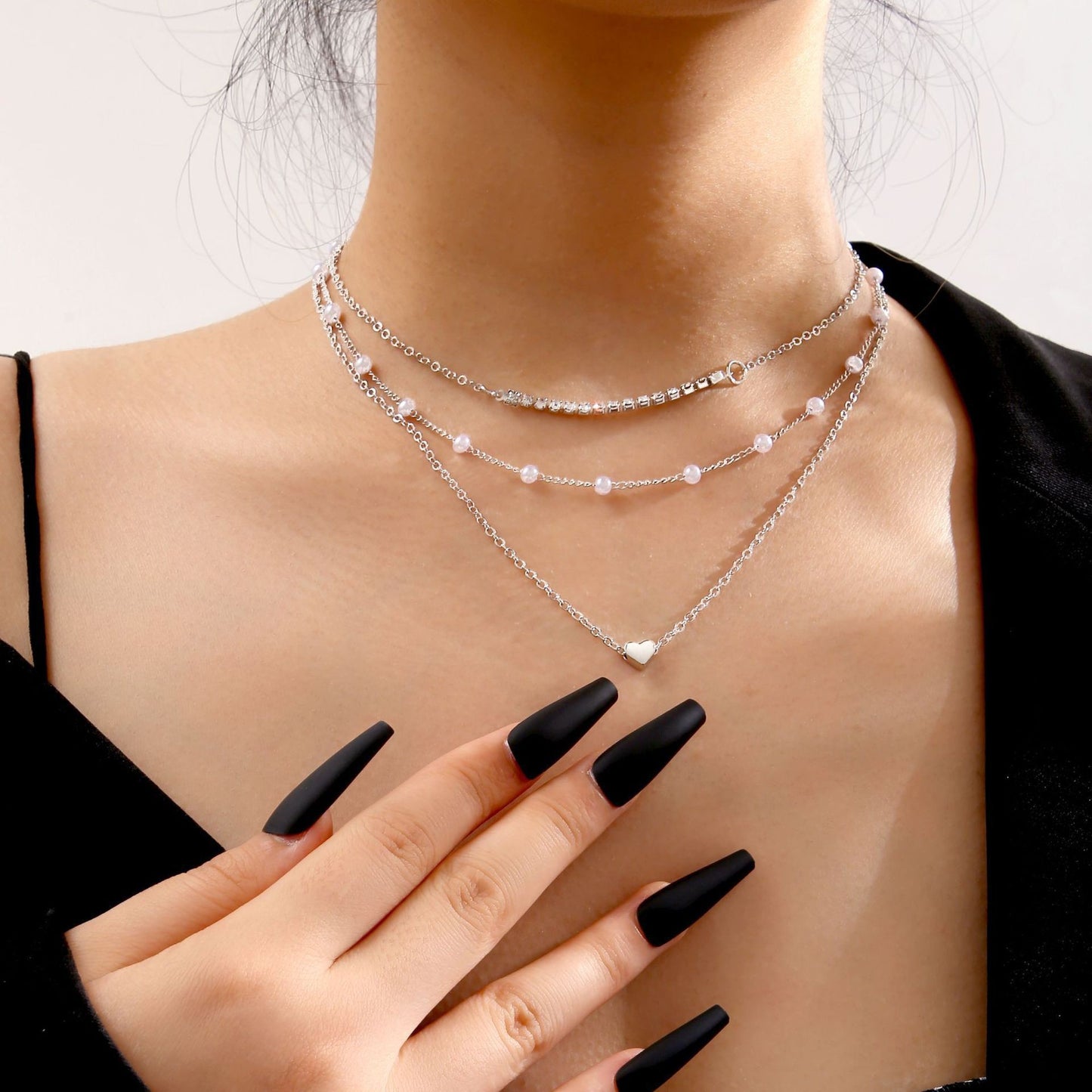 Y-shaped pearl tassel stacking clavicle chain necklace