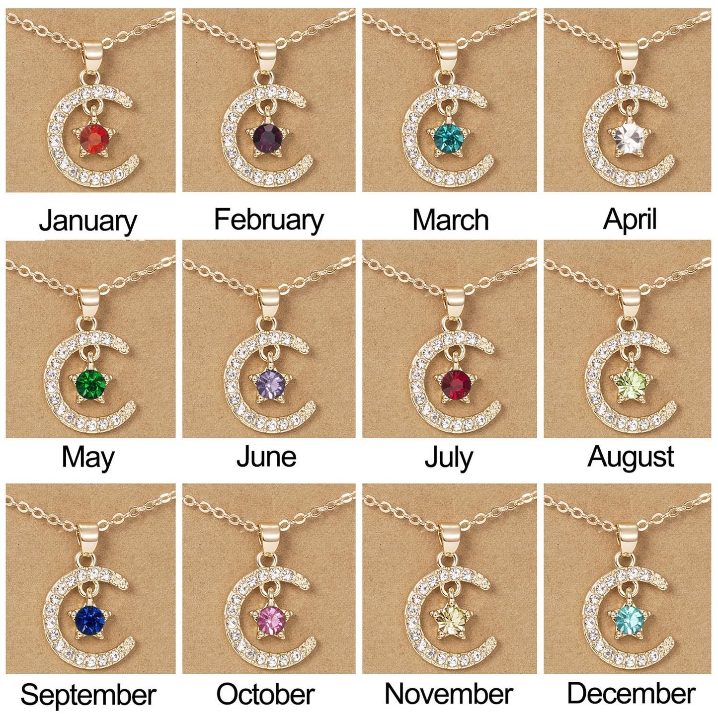 Personality Birthstone Month Necklace - December Star and Moon