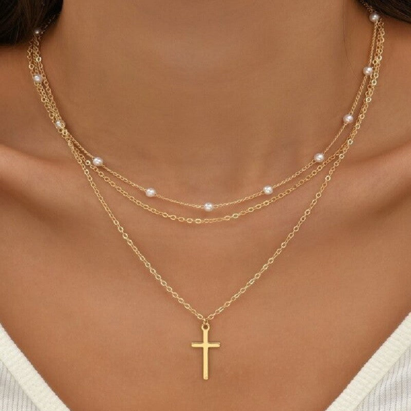 Y-shaped pearl tassel stacking clavicle chain necklace