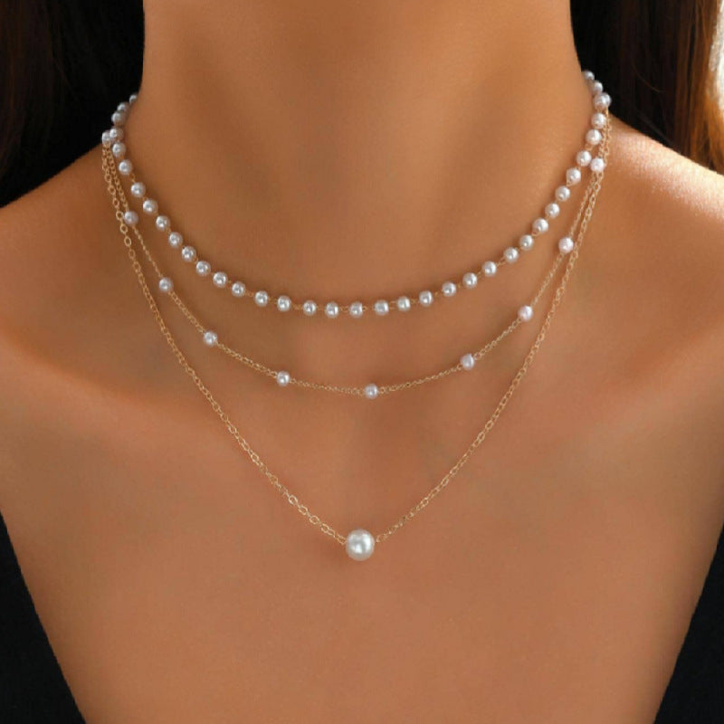 Y-shaped pearl tassel stacking clavicle chain necklace