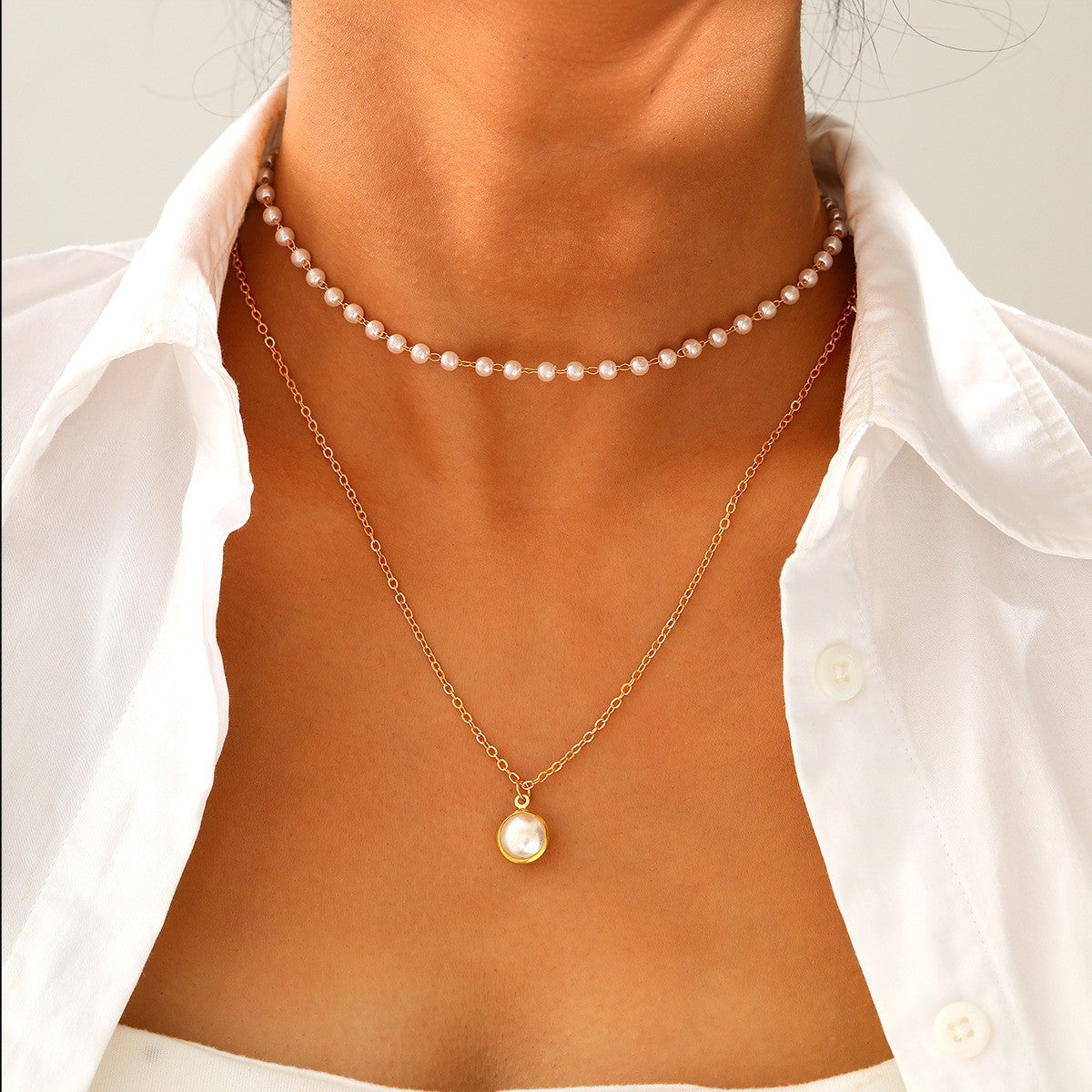 Y-shaped pearl tassel stacking clavicle chain necklace