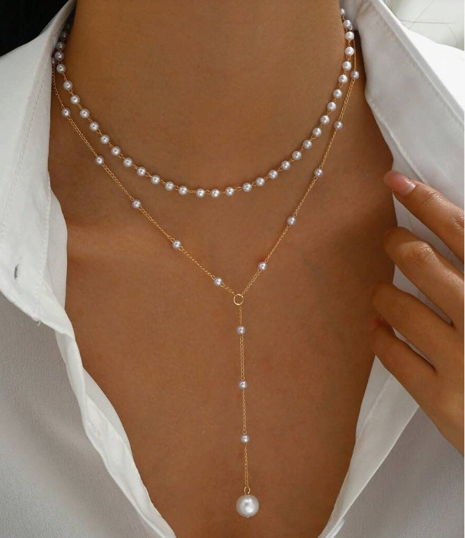 Y-shaped pearl tassel stacking clavicle chain necklace