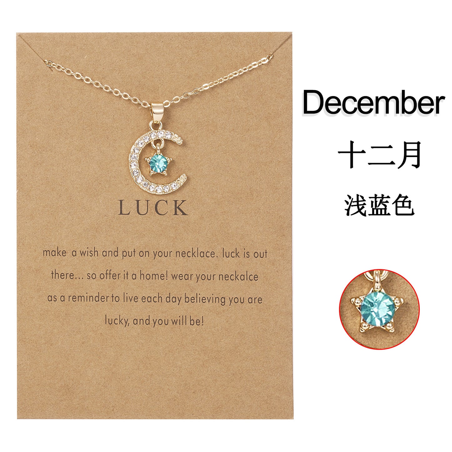 Personality Birthstone Month Necklace - December Star and Moon