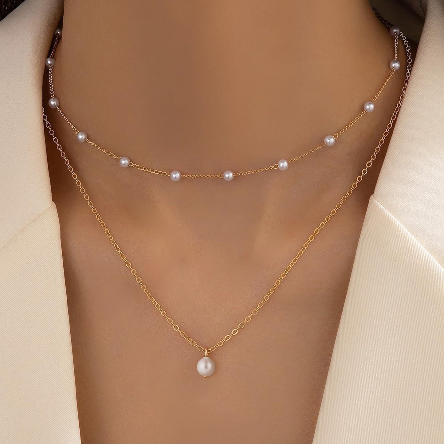 Y-shaped pearl tassel stacking clavicle chain necklace