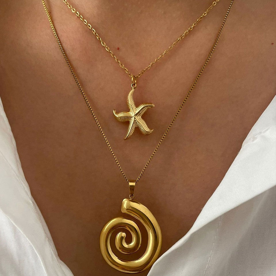 Stainless steel starfish, conch waterproof starfish ladies' necklace