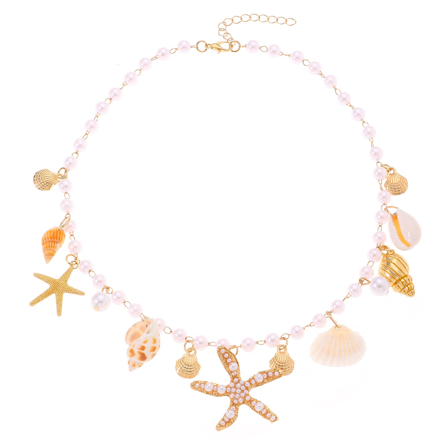 Bohemian summer beach shell clavicle necklace niche seaside imitation pearl starfish conch pendant necklace bracelet