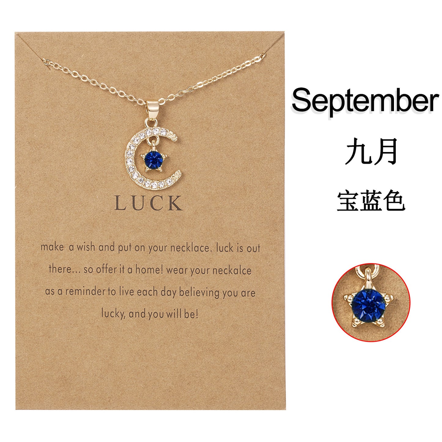 Personality Birthstone Month Necklace - December Star and Moon