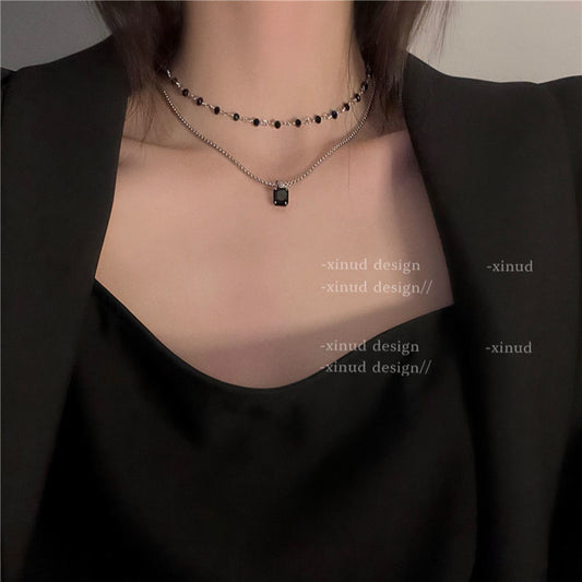 High-end Luxury Double-layer black diamond-studded necklace